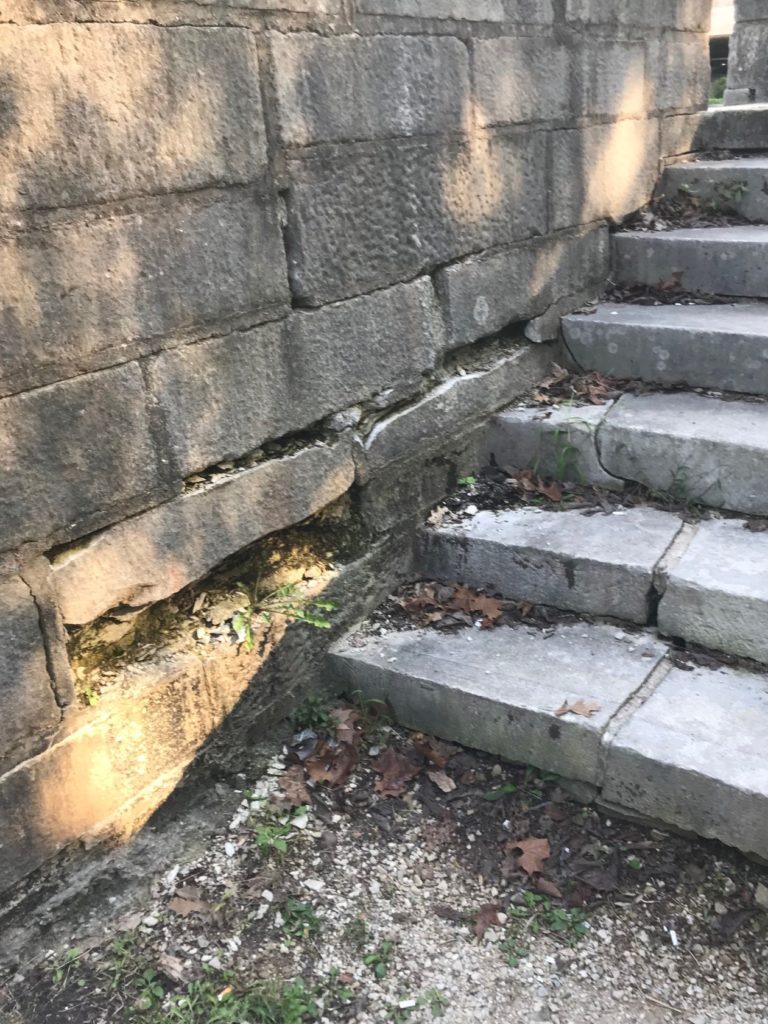 Crumbling stairs and wall -- Spring Mill State Park