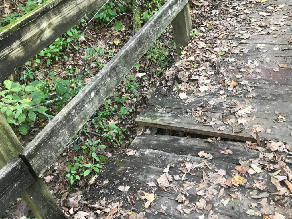 Loose boards on trail bridge - Spring Mill State Park